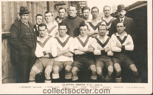 Autographed Clapton Orient Team Group Postcard 1922-23