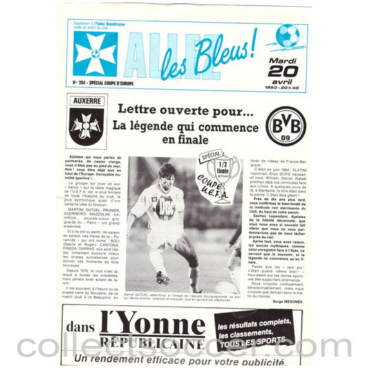 1993 Auxerre v Borussia Dortmund UEFA Cup Semi Final Official Programme