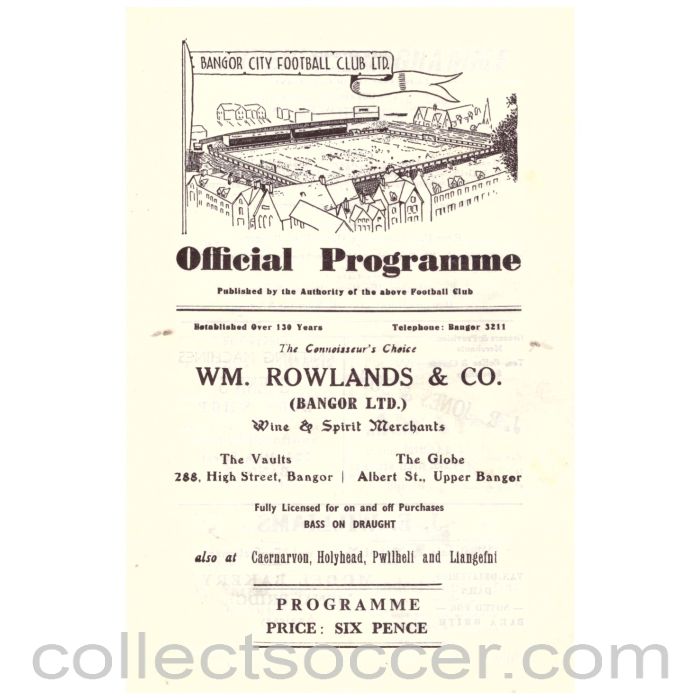 1962 Bangor v Napoli 1st Round Cup Winners Cup Football Programme