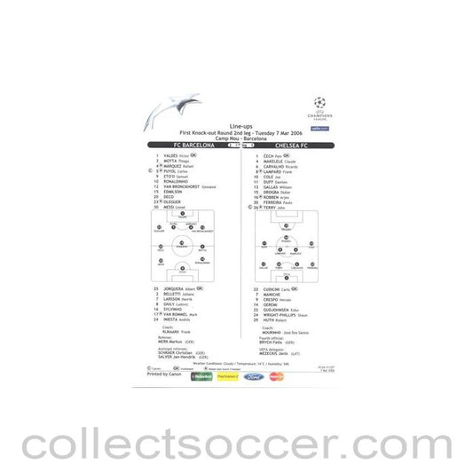 2006 - Barcelona v Chelsea tactical line-ups 07/03/2006 Champions League