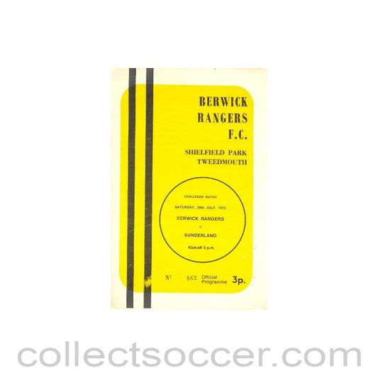 1972 - Berwick Rangers v Sunderland official programme 29/07/1972