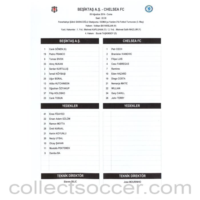 2014 - Fenerbache v Besiktas Official Colour Teamsheet Programme 8/8/2014