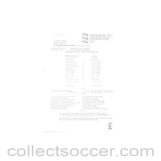 1983 - Birmingham City v Chelsea Reserves official teamsheet 30/04/1983 Football Combination