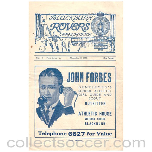 1935 Blackburn Rovers v Preston North End Programme