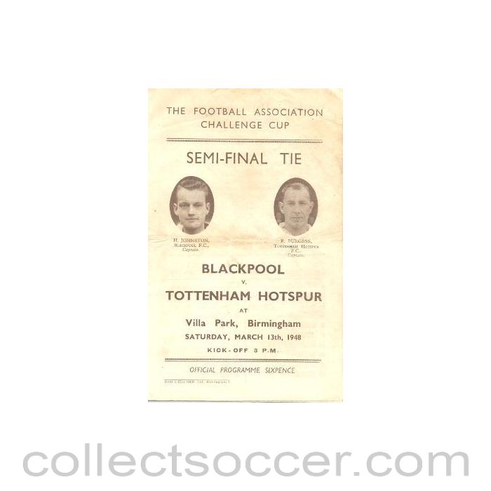 1948 Blackpool v Tottenham Hotspur official programme 13/03/1948 FA Cup Semi-Final