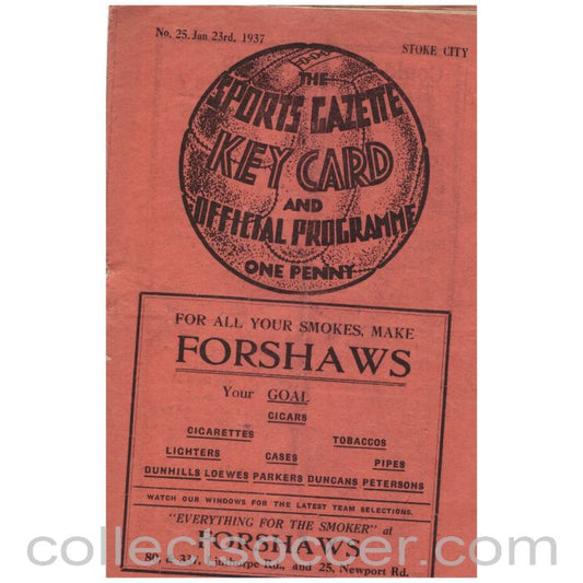 1937 Middlesbrough v Stoke City Offiical Programme