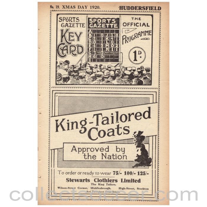 1920 Middlesbrough v Huddersfield Official Programme