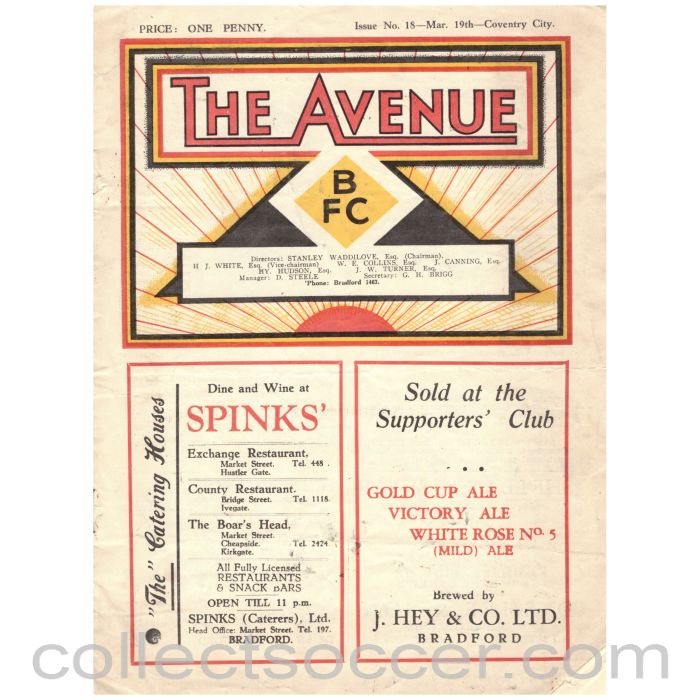 1930's Bradford Park Avenue v Coventry City Official Programme
