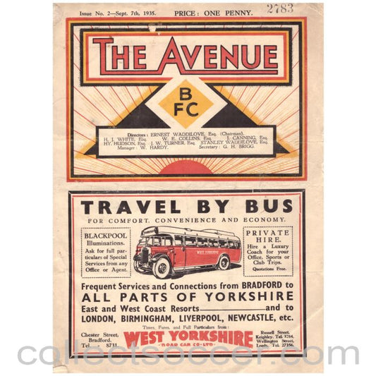 1935 Bradford Park Avenue v Sheffield United Football Programme