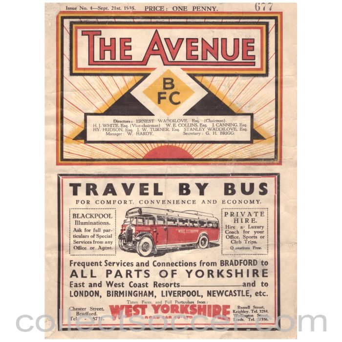 1935 Bradford Park Avenue v Norwich City Official Programme