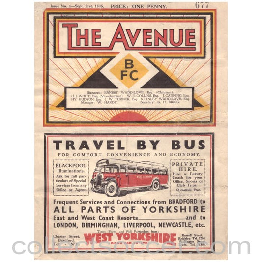 1935 Bradford Park Avenue v Norwich City Official Programme