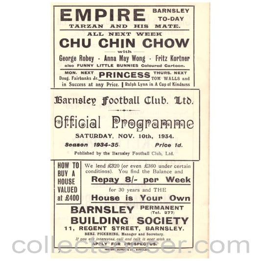 1934 Barnsley v West Ham United Official Programme