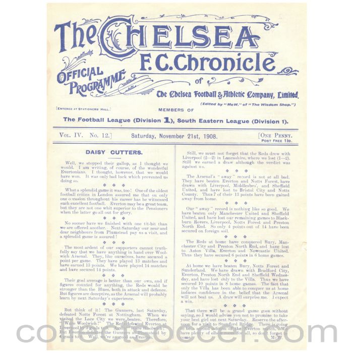 1908 Chelsea v Salisbury City Official Programme