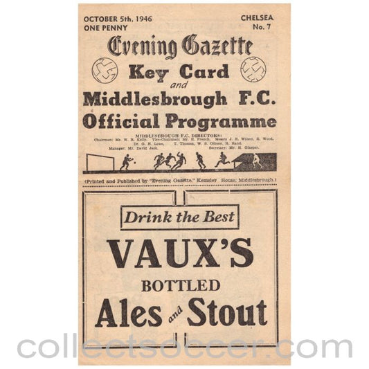1946 Middlesbrough v Chelsea 5/10/1946 Official Programme