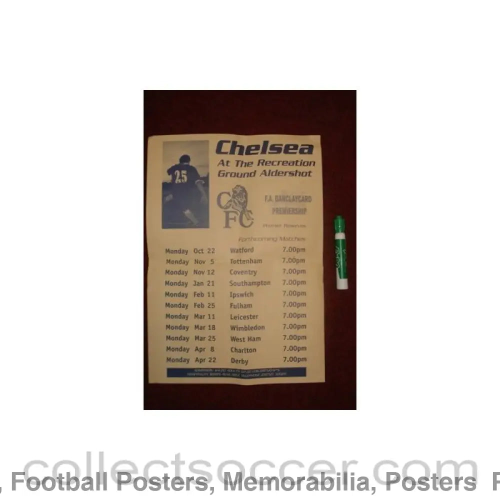 Chelsea at the Recreation Ground Aldershot F.A. Barclaycard Premiership Premier Reserves poster