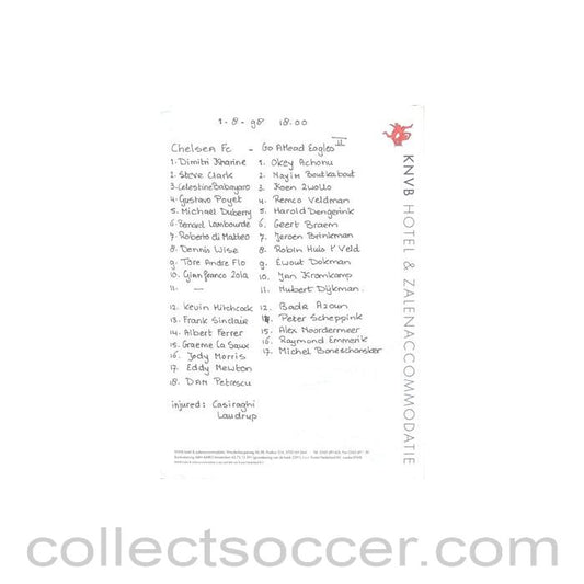 1998 - Chelsea v Go Ahead Eagles 01/08/1998 handwritten teamsheet