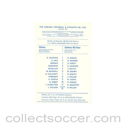 1967 - Chelsea v Limbury Old Boys official programme 04/12/1967