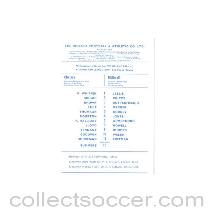 1967 - Chelsea v Millwall official programme 01/11/1967