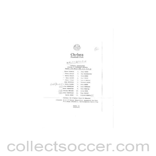 1984 - Chelsea v Tottenham Hotspur Reserves official teamsheet 19/03/1984 Football Combination