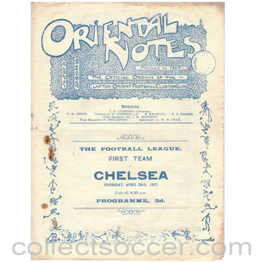 1927 - Clapton Orient v Chelsea Official Programme 28/04/1927