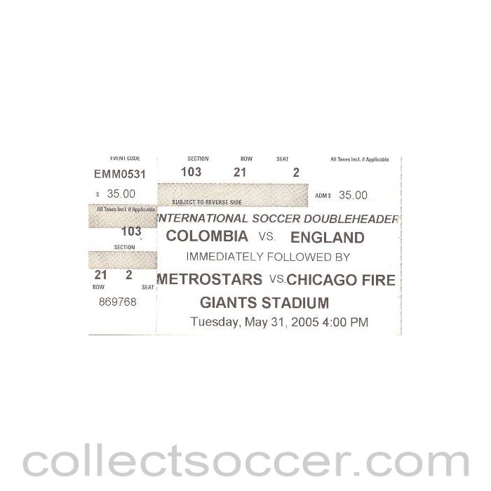 2005 - Colombia v England ticket 31/05/2005