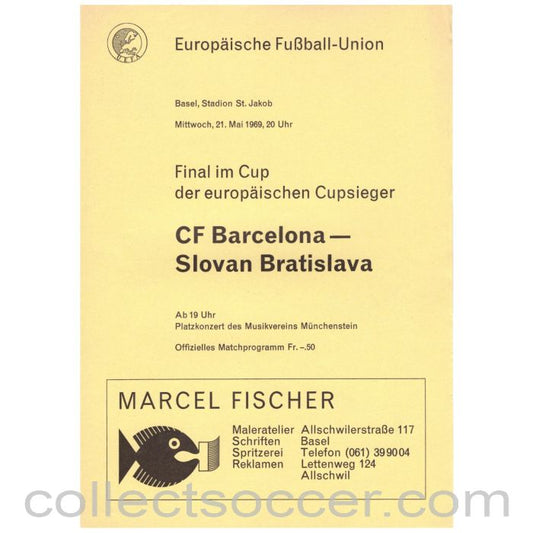 1969 Cup Winners Cup Final Official Programme Barcelona v Slovan Bratislava