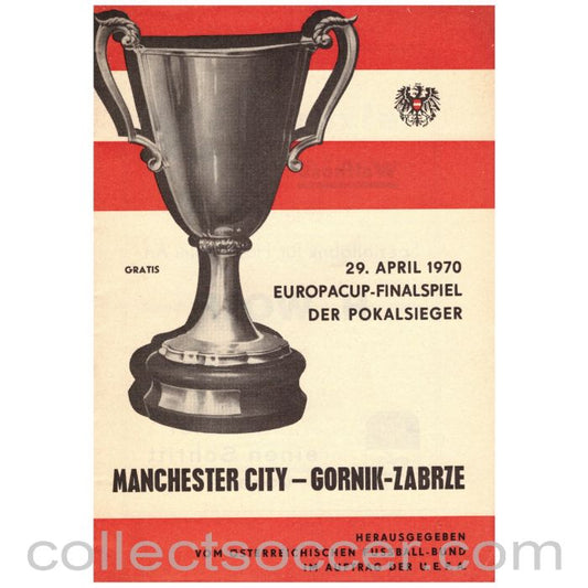 1970 Cup Winners Cup Final Official Programme Manchester City v Gornik Zabrze