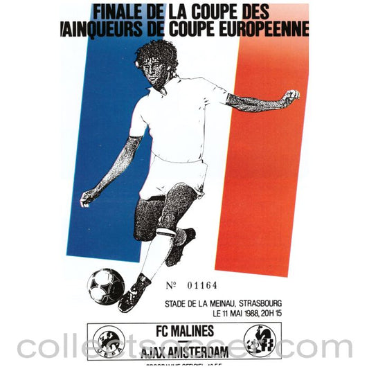 1988 Cup Winners Cup Final Official Programme Malines v Ajax