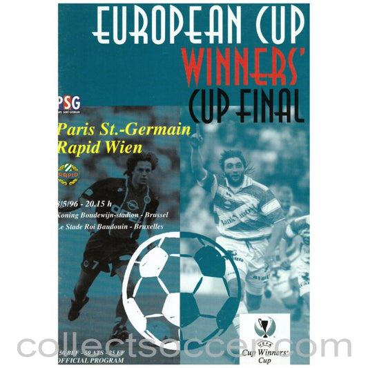 1996 Cup Winners Cup Final Official Programme Paris St.Germain v Rapid Vienna