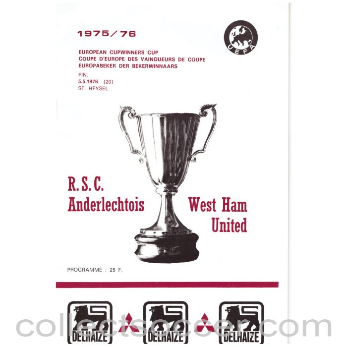 1976 Cup Winners Cup Final Official Programme Anderlecht v West Ham United