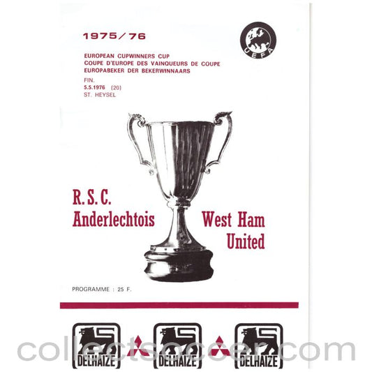 1976 Cup Winners Cup Final Official Programme Anderlecht v West Ham United