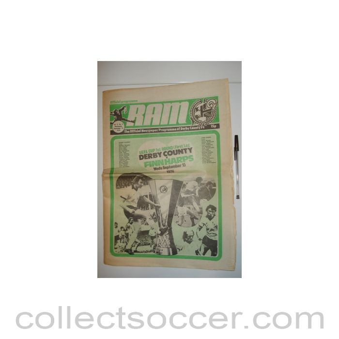 1976 - Derby County v Finnharps official Ram newspaper-like programme 15/09/1976 UEFA Cup
