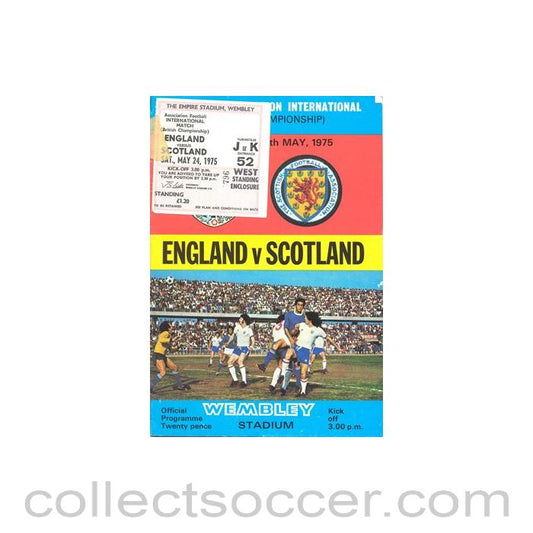 1975 England v Scotland official programme 24/05/1975 with ticket