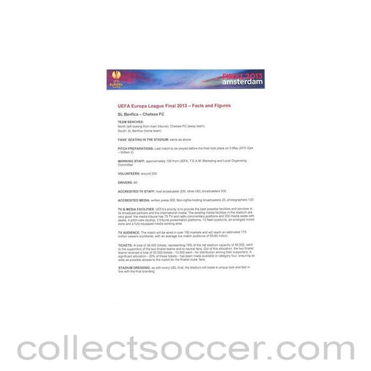 2013 Europa League Final - Chelsea v Benfica Facts and Figures Press Handout in Portugese 15/05/2013