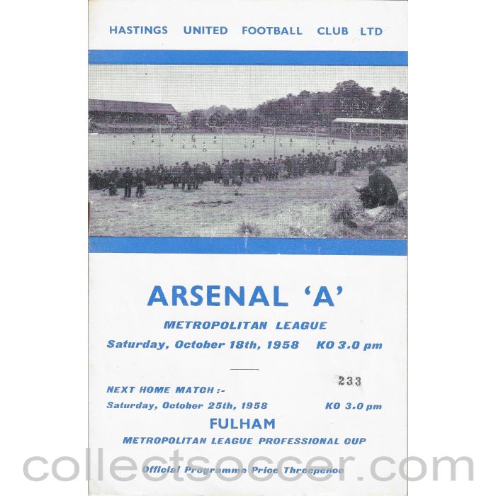 1958 Hastings United v Arsenal Football Programme