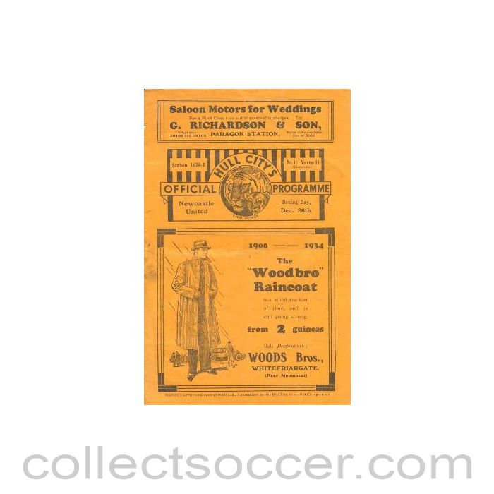 1934 - Hull City v Newcastle United official programme 26/12/1934