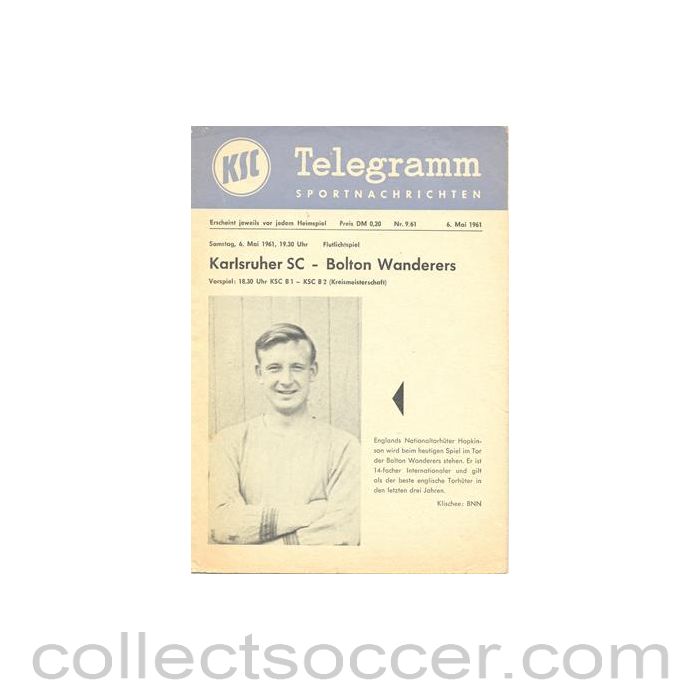 1961 - Karlsruher v Bolton Wanderers official programme 06/05/1961