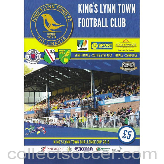2018 King's Lynn Challenge Trophy Programme - Glasgow Rangers, Legia Warsaw, Norwich City