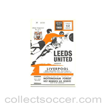 1971 Leeds v Liverpool European Fairs Cup Semi-Final official programme 28/04/1971