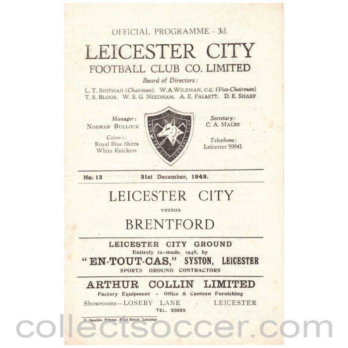 1949 Leicester City v Brentford Official Programme