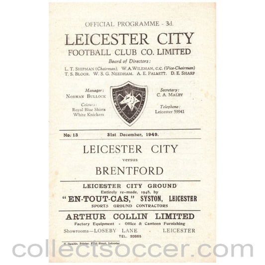 1949 Leicester City v Brentford Official Programme