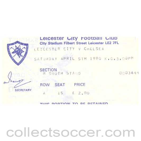 1980 Leicester City v Chelsea Football Ticket