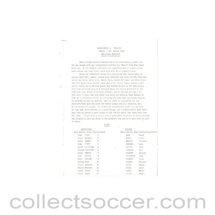 1978 - Leytonstone v Chelsea official programme 11/08/1978. This is the original version which is much larger than the A4 format