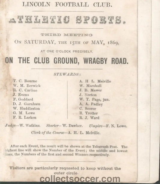 Lincoln Football Club - The Earliest Known Programme Issued by a Football Club?