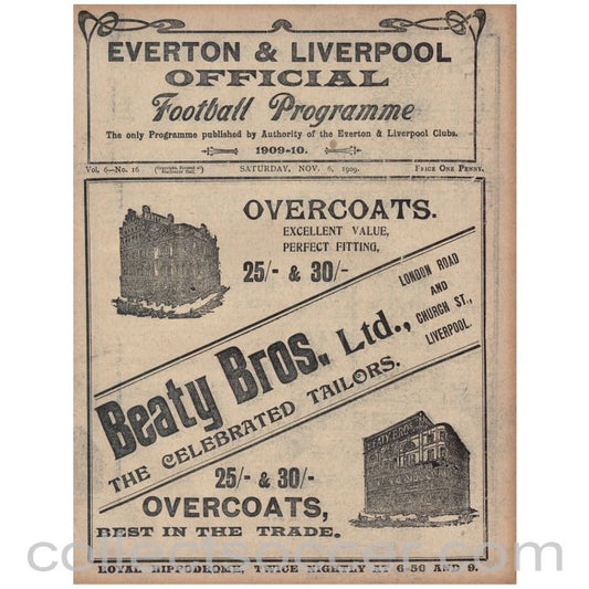 1909 Liverpool v Bury and Everton Res v Colne Official Programme