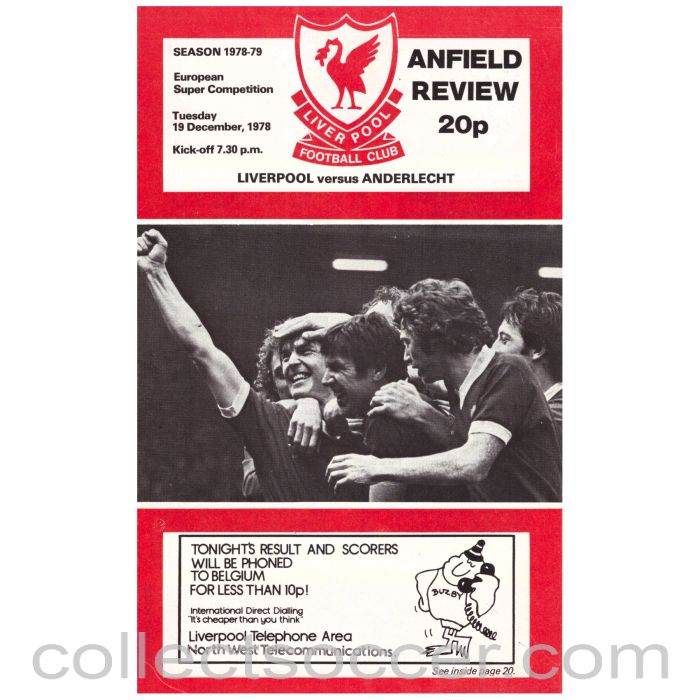 1978 Super Cup Final 2nd Leg Liverpool v Anderlecht Official Programme