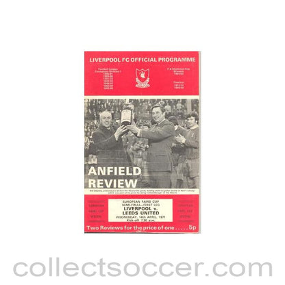 1971 Liverpool v Leeds European Fairs Cup Semi-Final First Leg official programme 14/04/1971