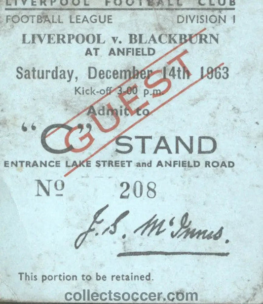 Liverpool v Blackburn 14/12/1963 Football Ticket