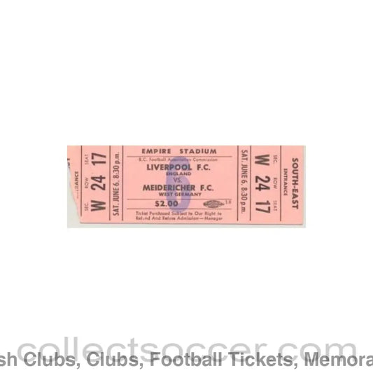 Liverpool v Meidericher West Germany ticket stub match played in the USA