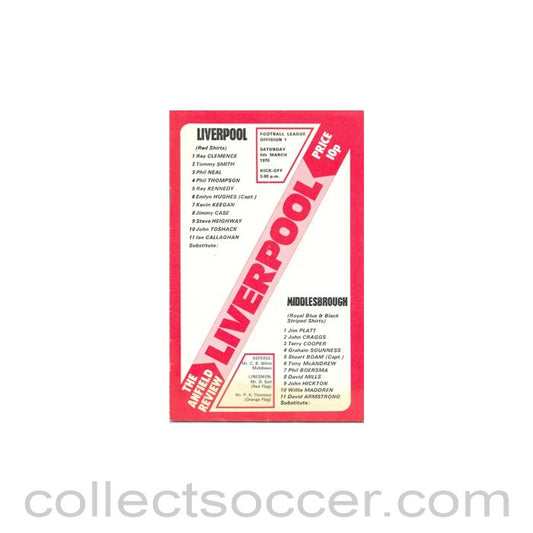 1976 - Liverpool v Middlesbrough official programme 06/03/1976